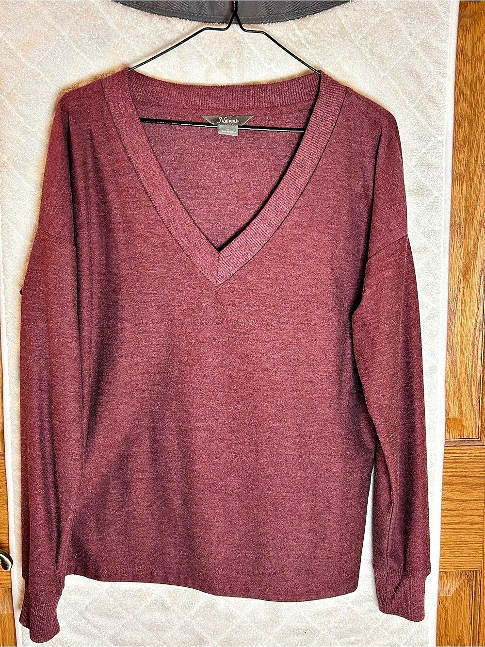 Natural V-Neck Top in Burgundy